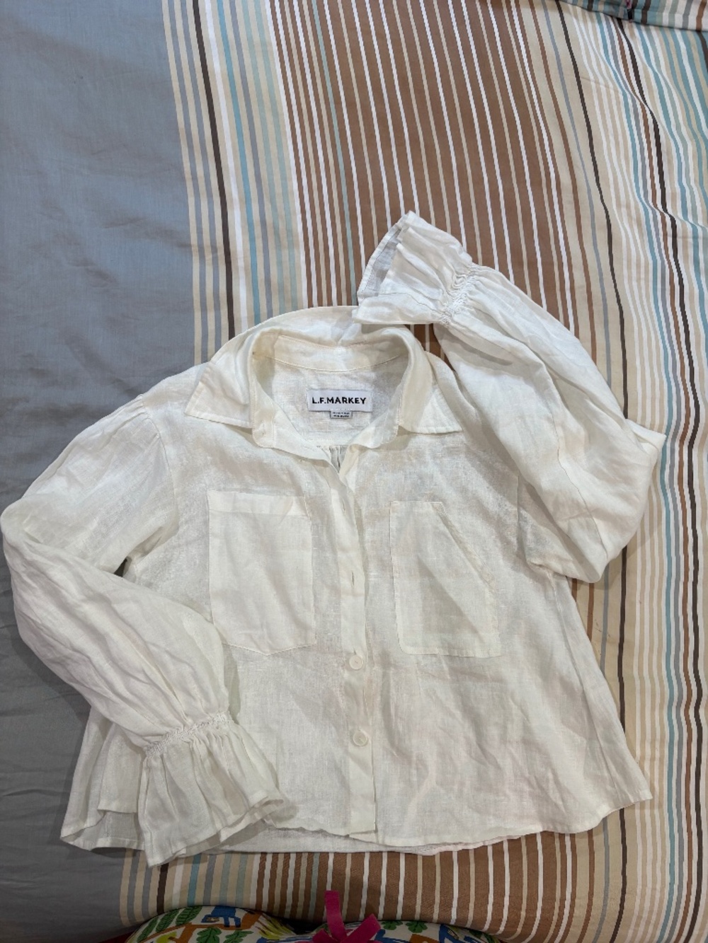 L.F.Markey Cropped Puff Sleeve Linen Top | Romantic Statement Top